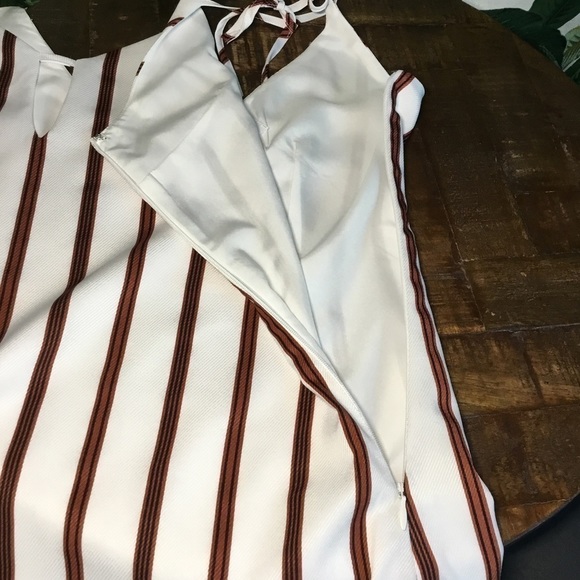 SUPERDOWN Tie Strap Mini Dress White Brown Stripes New NWT Revolve Size Medium - Picture 9 of 16